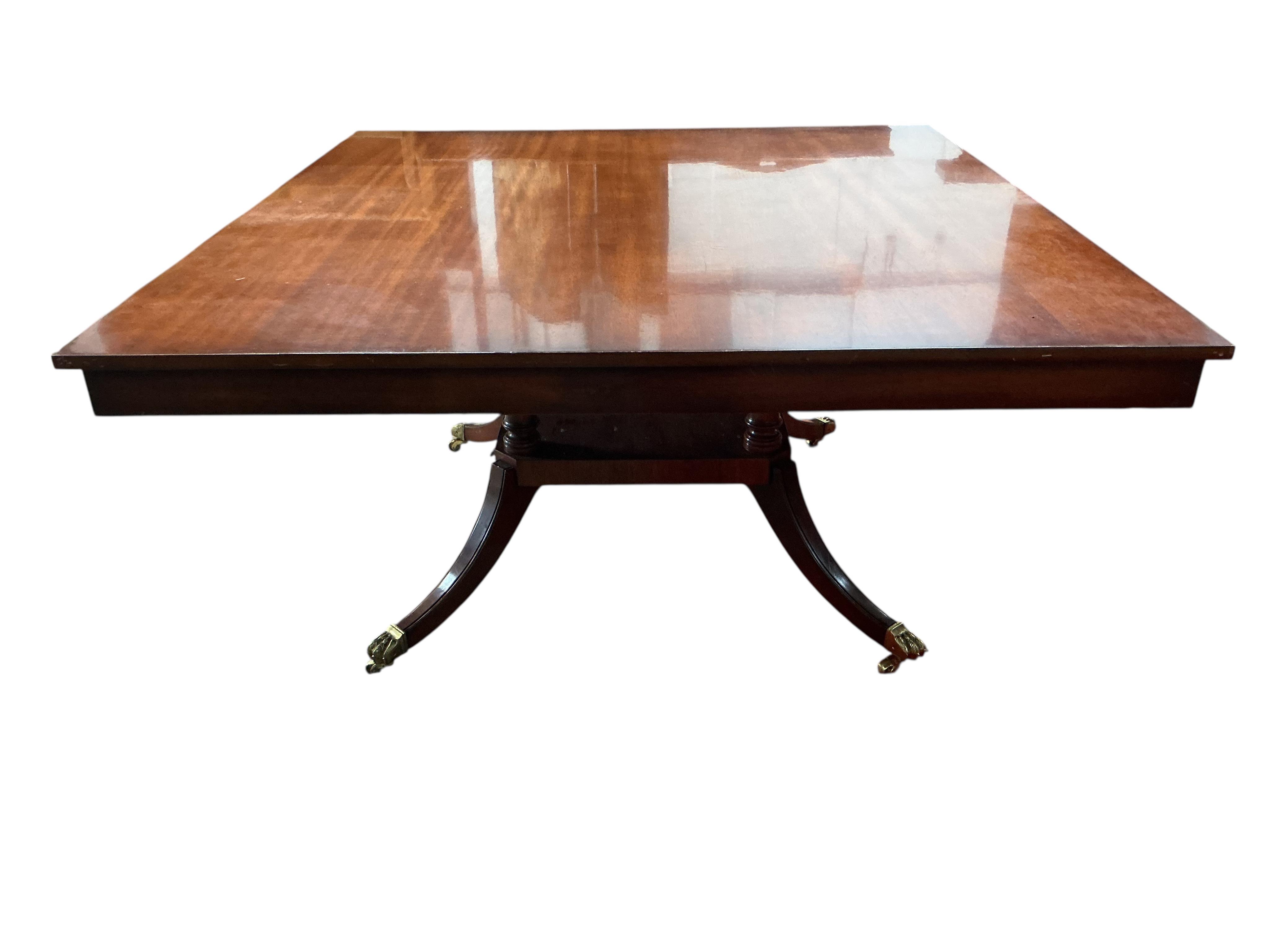A reproduction George III style mahogany D end dining table, width 305cm extended, depth 145cm, height 74cm